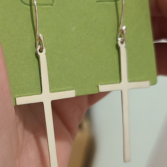 SEED & SAGE STERLING SILVER SIMPLE CROSS RELIGIOUS EARRINGS - Picture 2 of 8